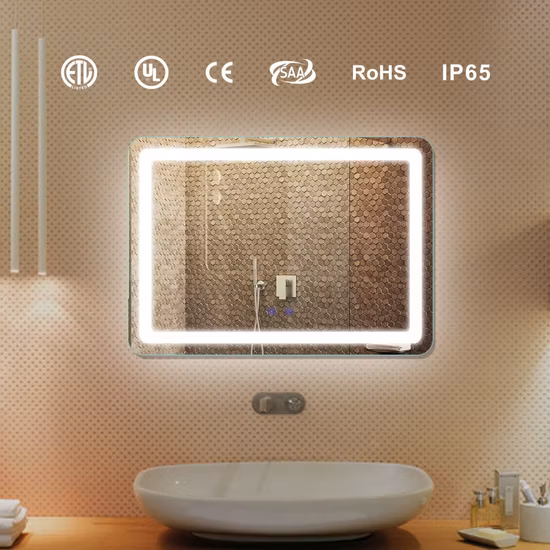Specchio da parete in vetro decorativo superiore illuminato a LED retroilluminato intelligente da bagno all'ingrosso