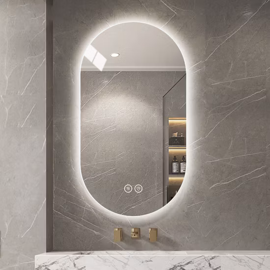 Specchio da parete in vetro decorativo superiore illuminato a LED retroilluminato intelligente da bagno all'ingrosso