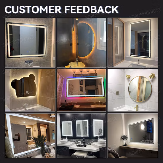 Specchio da salone rettangolare di dimensioni personalizzate in fabbrica, specchio per il trucco, specchio da parete per bagno, specchio LED per bagno intelligente decorativo all'ingrosso